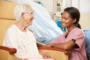 nurse attending senior woman's need